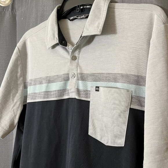Travis Mathew Mens Large Golf Polo Performance Shirt Pocket Salad Days Gray Blue - Picture 2 of 10